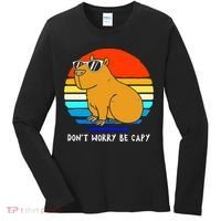 Retro Rodent Funny Capybara Dont Be Worry Be Capy Women's Long Sleeve Shirt thumb 0