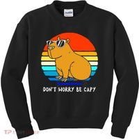 Retro Rodent Funny Capybara Dont Be Worry Be Capy Kids Sweatshirt thumb 0