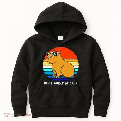 Retro Rodent Funny Capybara Dont Be Worry Be Capy Kids Hoodie