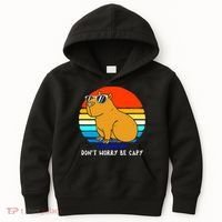 Retro Rodent Funny Capybara Dont Be Worry Be Capy Kids Hoodie thumb 0