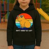 Retro Rodent Funny Capybara Dont Be Worry Be Capy Kids Hoodie thumb 3