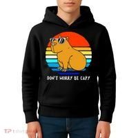 Retro Rodent Funny Capybara Dont Be Worry Be Capy Kids Hoodie thumb 4