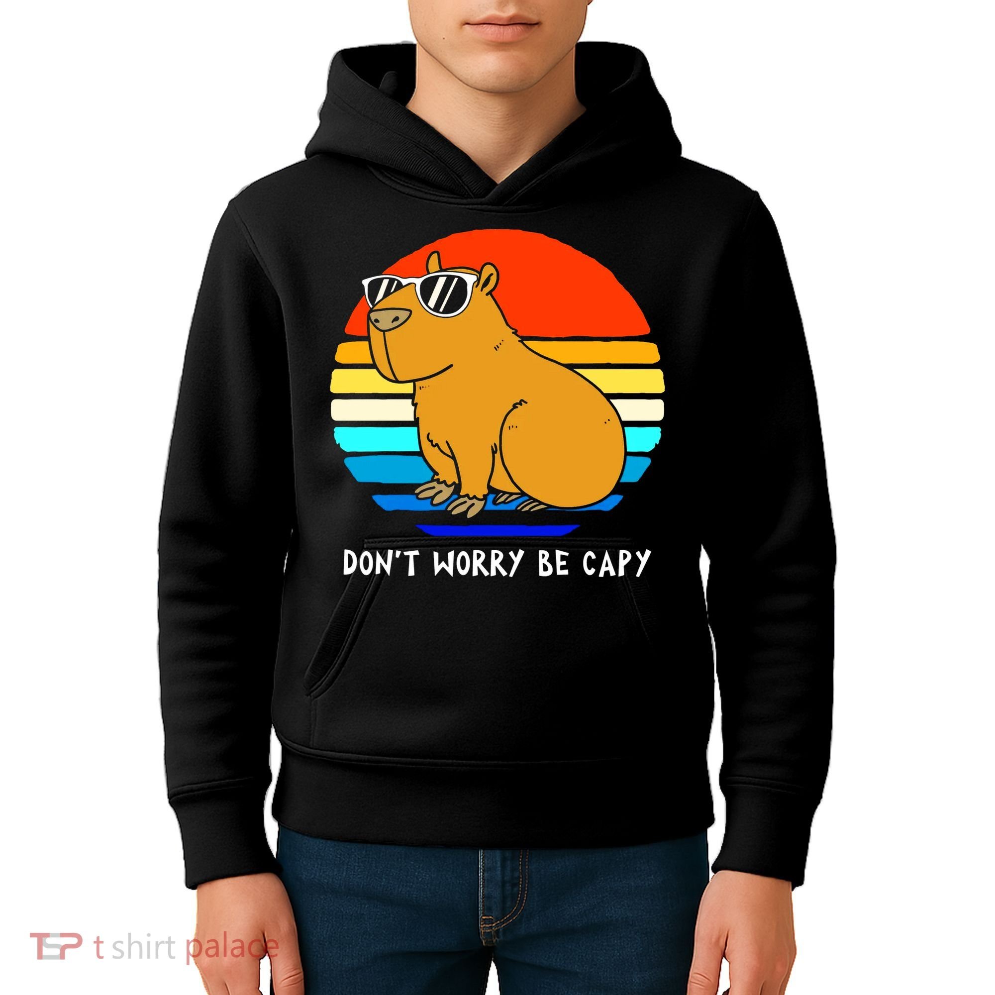 Retro Rodent Funny Capybara Dont Be Worry Be Capy Kids Hoodie