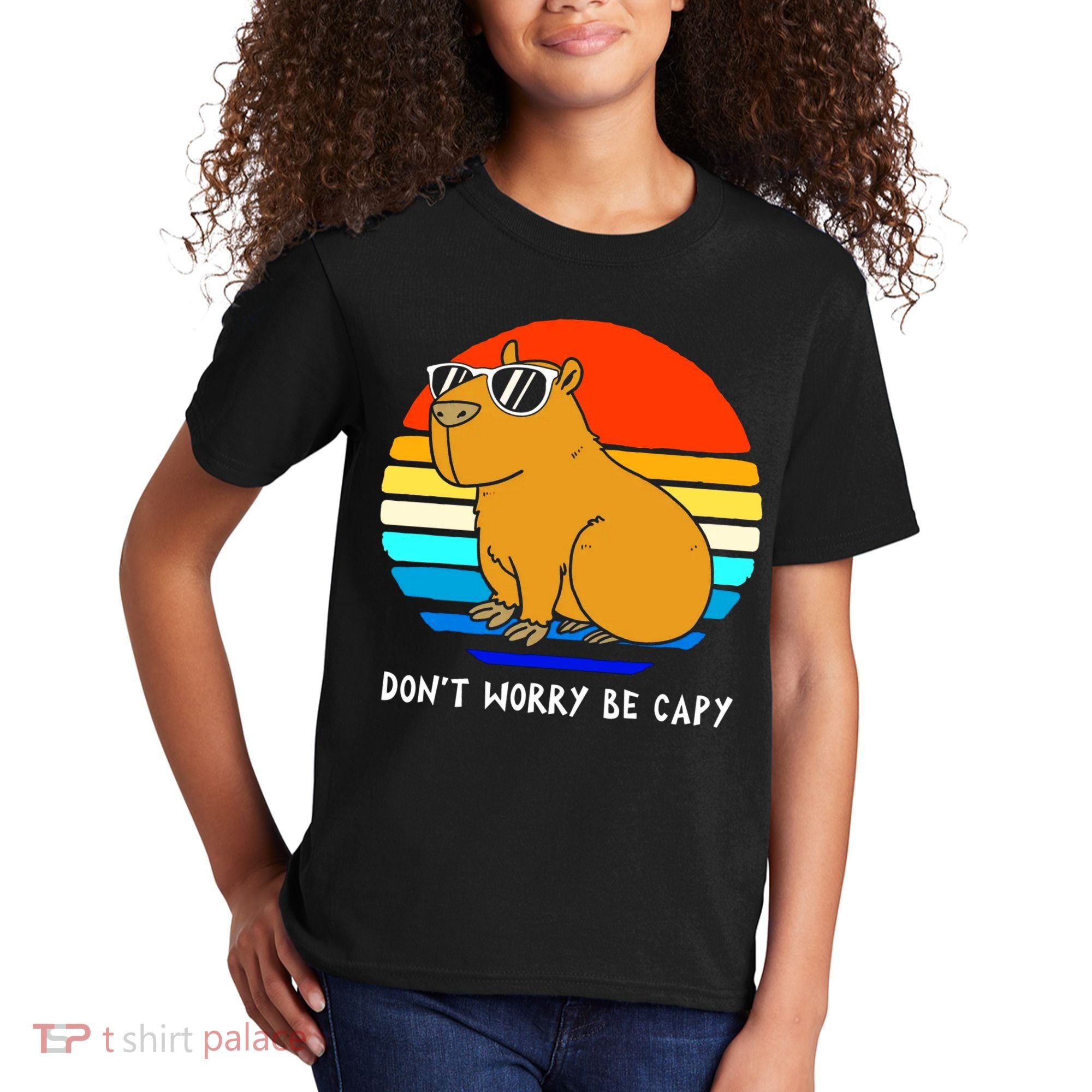 Retro Rodent Funny Capybara Dont Be Worry Be Capy Kids T-Shirt