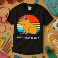 Retro Rodent Funny Capybara Dont Be Worry Be Capy Kids T-Shirt thumb 3