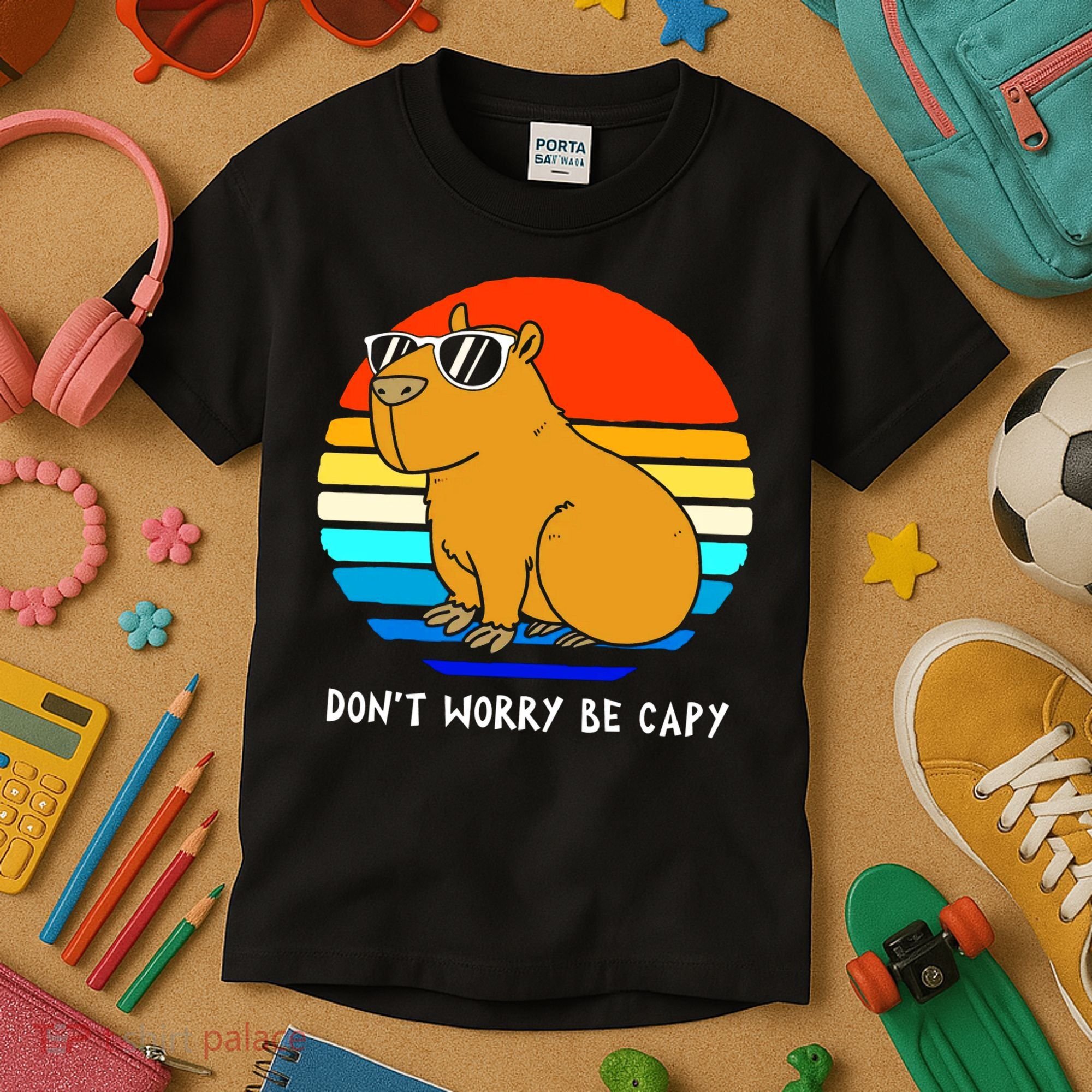 Retro Rodent Funny Capybara Dont Be Worry Be Capy Kids T-Shirt