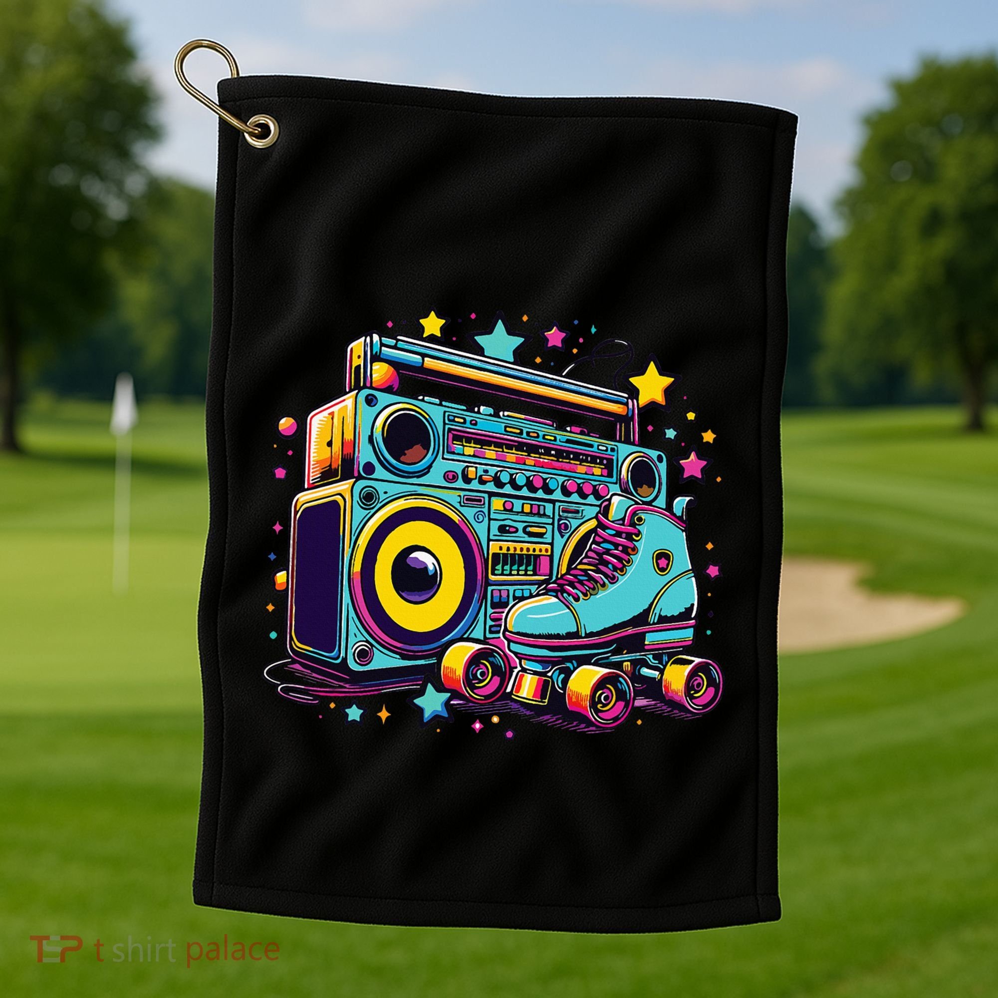 Retro Rollerskates Funny 80S Roller Skating Girl Golf Towel