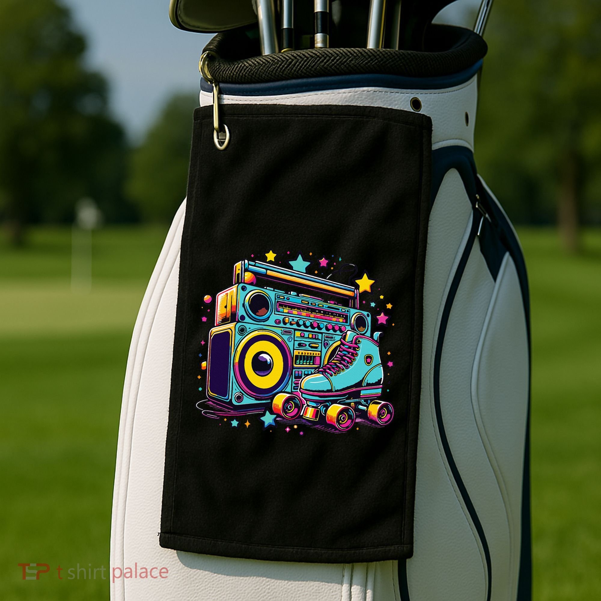 Retro Rollerskates Funny 80S Roller Skating Girl Golf Towel