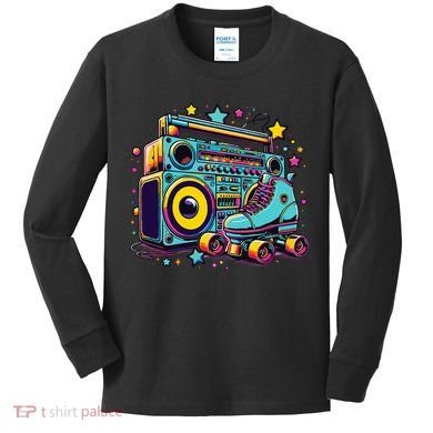 Retro Rollerskates Funny 80S Roller Skating Girl Kids Long Sleeve Shirt
