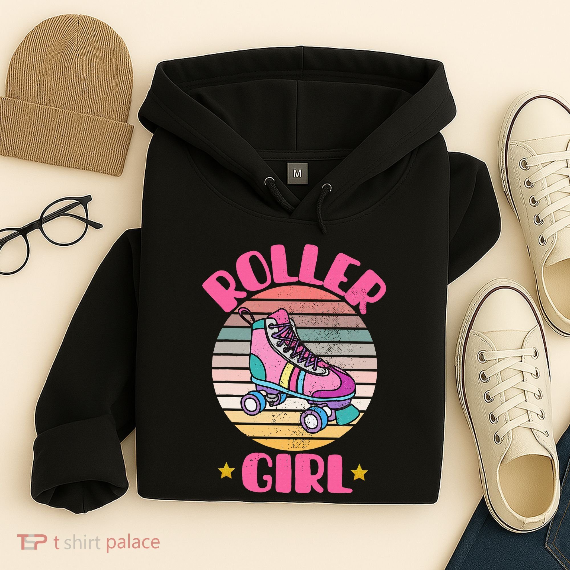 Retro Rollerskates Funny 80S Roller Disco Skating Girl Cool Hoodie