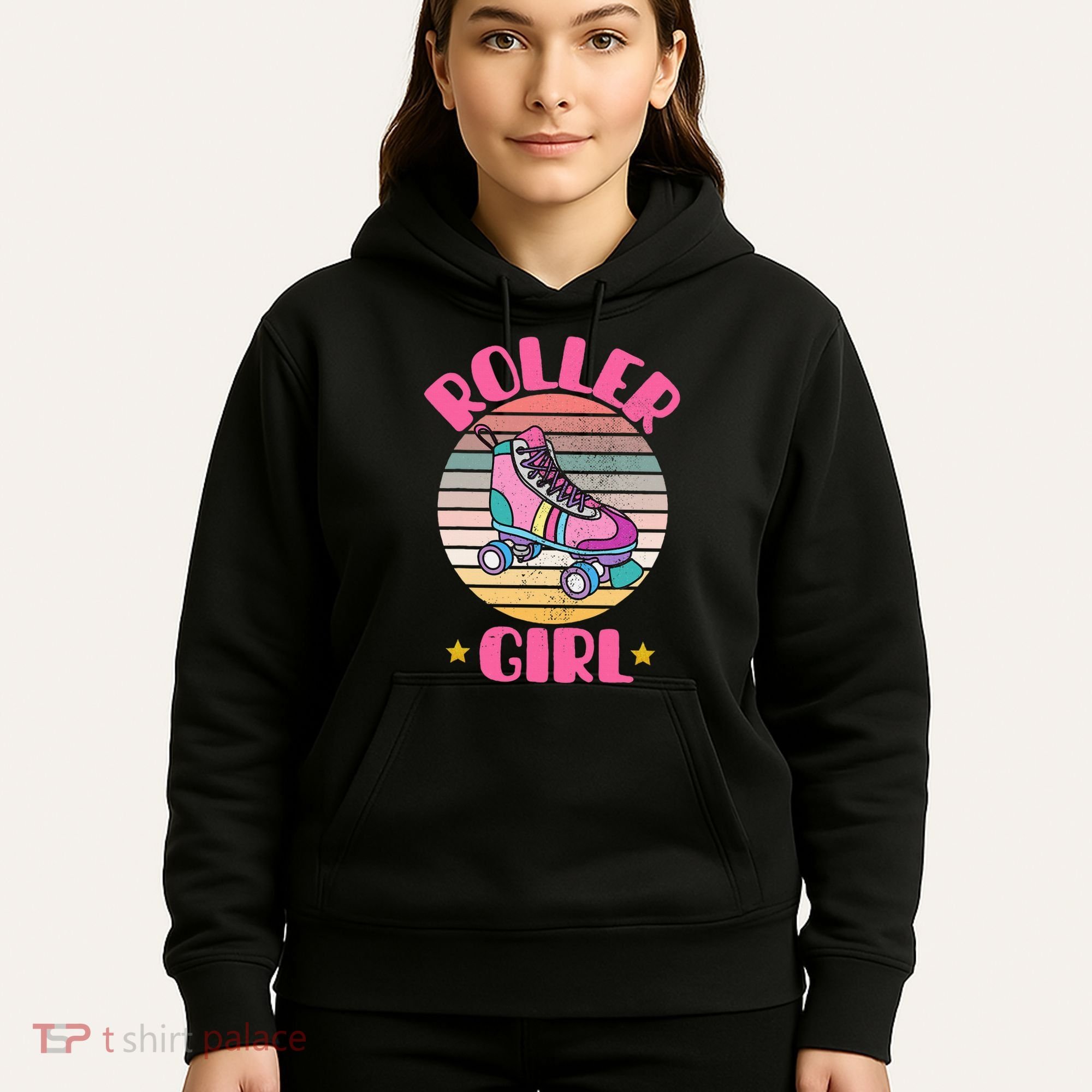 Retro Rollerskates Funny 80S Roller Disco Skating Girl Cool Hoodie