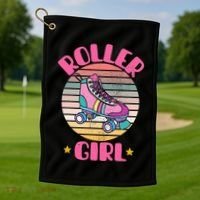 Retro Rollerskates Funny 80S Roller Disco Skating Girl Cool Golf Towel thumb 1