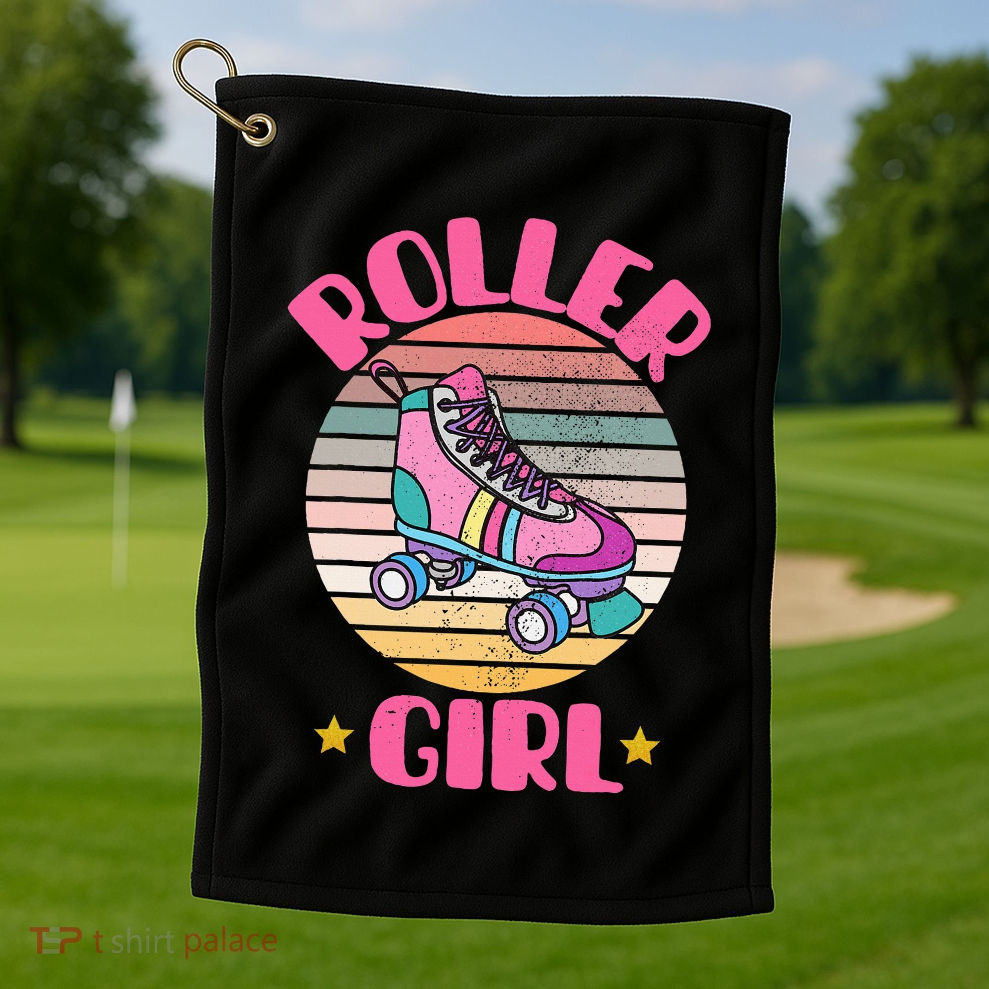 Retro Rollerskates Funny 80S Roller Disco Skating Girl Cool Golf Towel