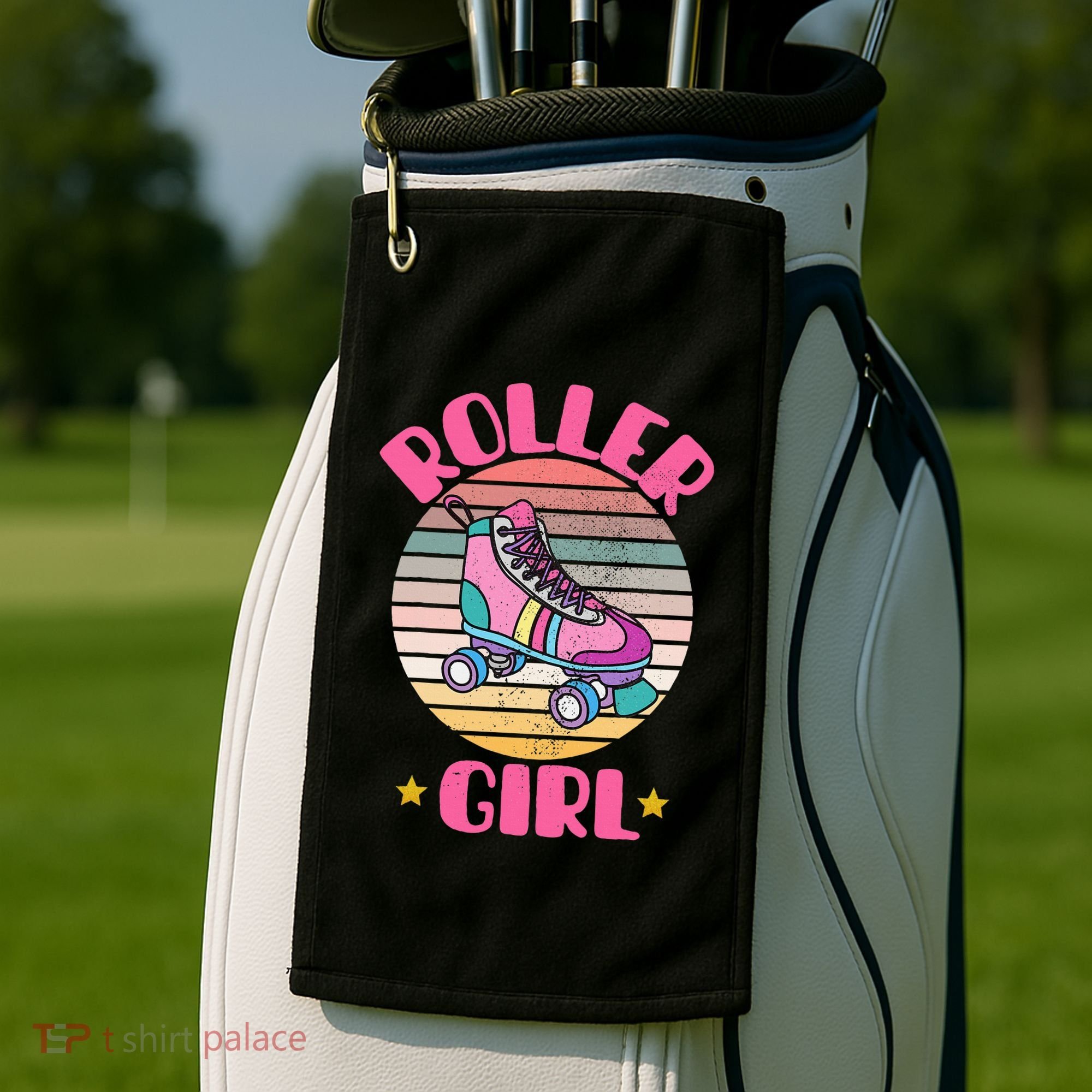 Retro Rollerskates Funny 80S Roller Disco Skating Girl Cool Golf Towel