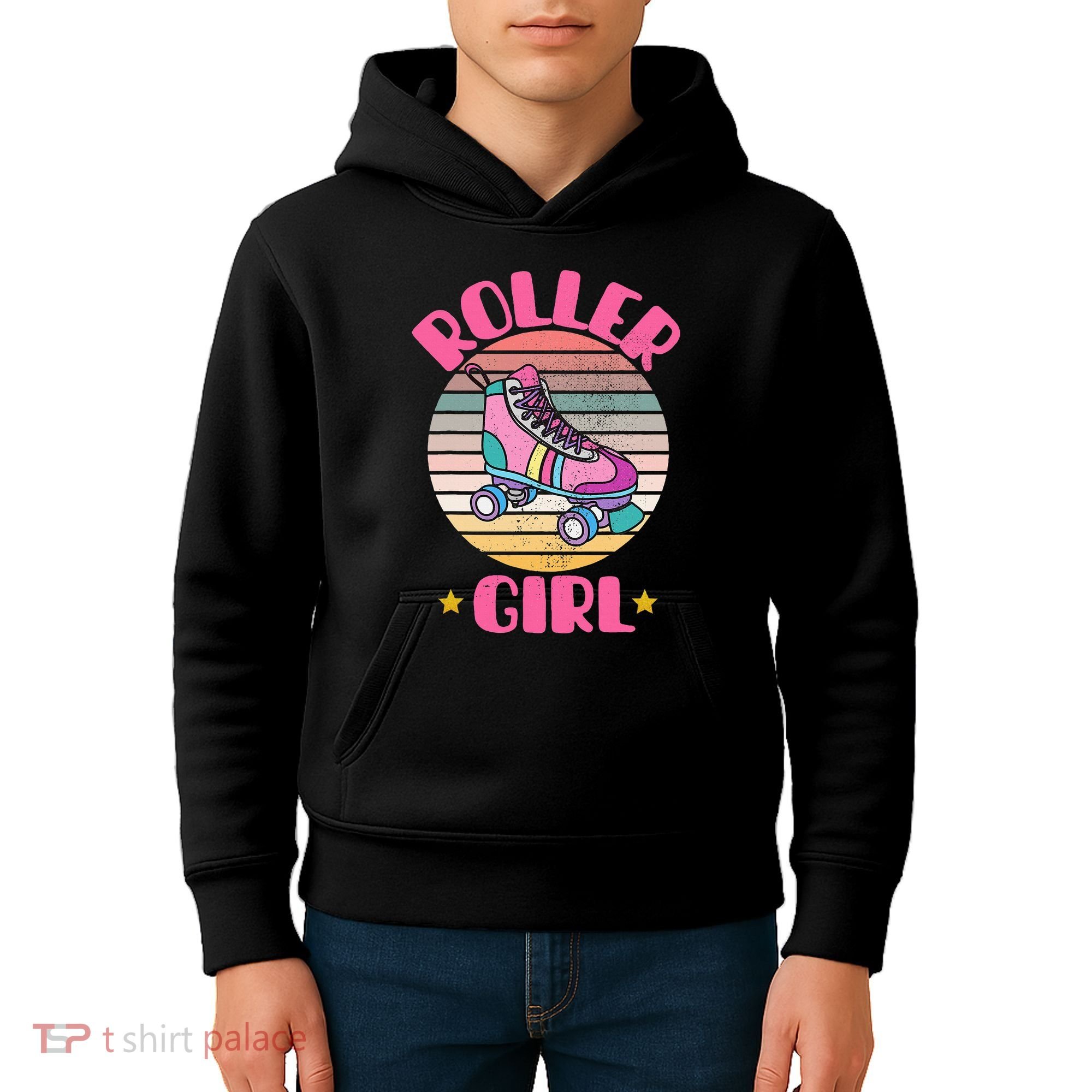 Retro Rollerskates Funny 80S Roller Disco Skating Girl Cool Kids Hoodie