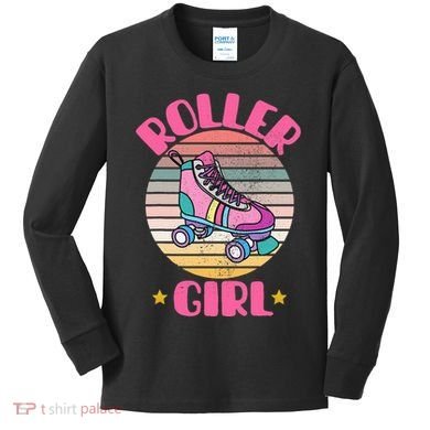 Retro Rollerskates Funny 80S Roller Disco Skating Girl Cool Kids Long Sleeve Shirt