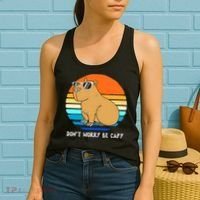 Retro Rodent Funny Capybara Dont Be Worry Be Capy Women's Tank Top thumb 2