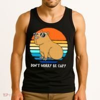 Retro Rodent Funny Capybara Dont Be Worry Be Capy Tank Top thumb 3