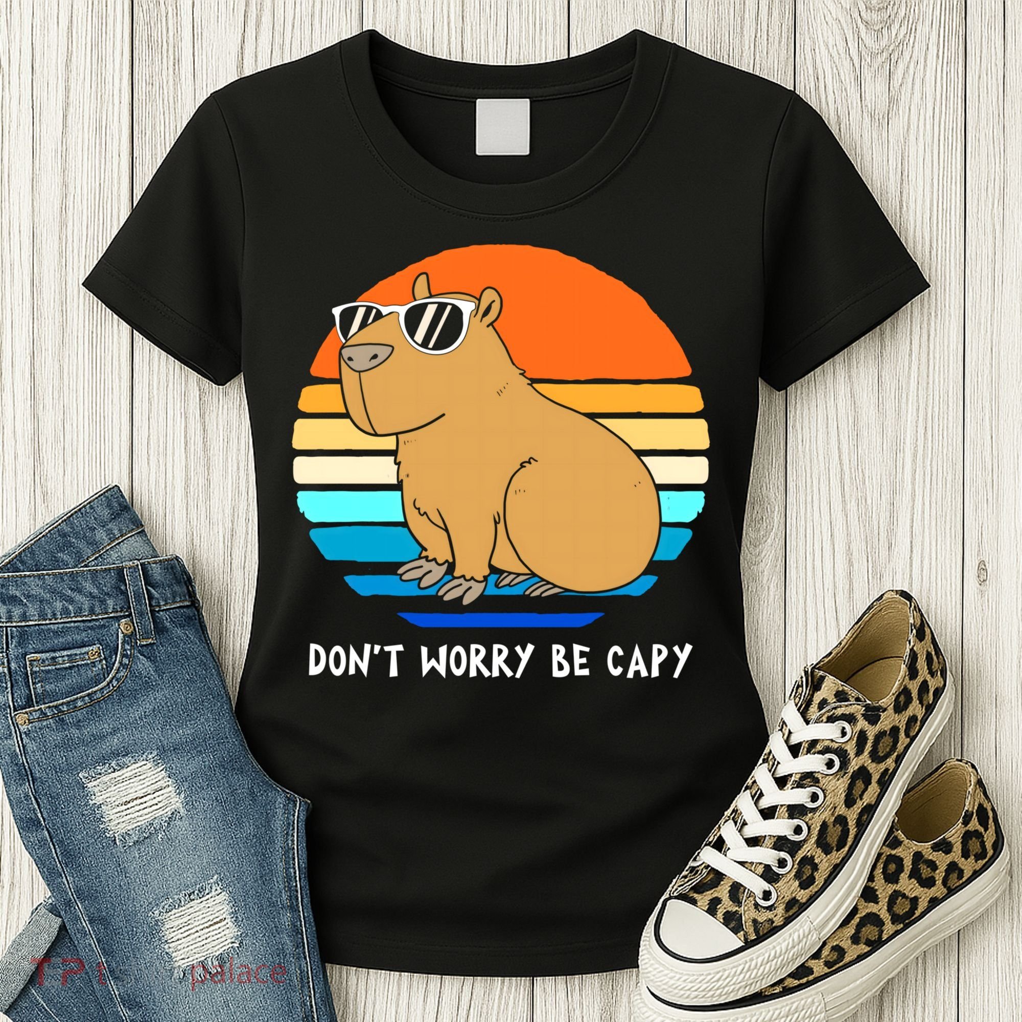 Retro Rodent Funny Capybara Dont Be Worry Be Capy Women's T-Shirt