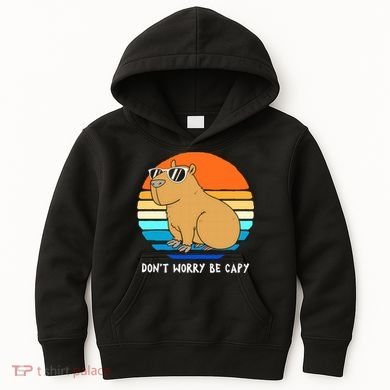 Retro Rodent Funny Capybara Dont Be Worry Be Capy Kids Hoodie