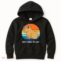 Retro Rodent Funny Capybara Dont Be Worry Be Capy Kids Hoodie thumb 0