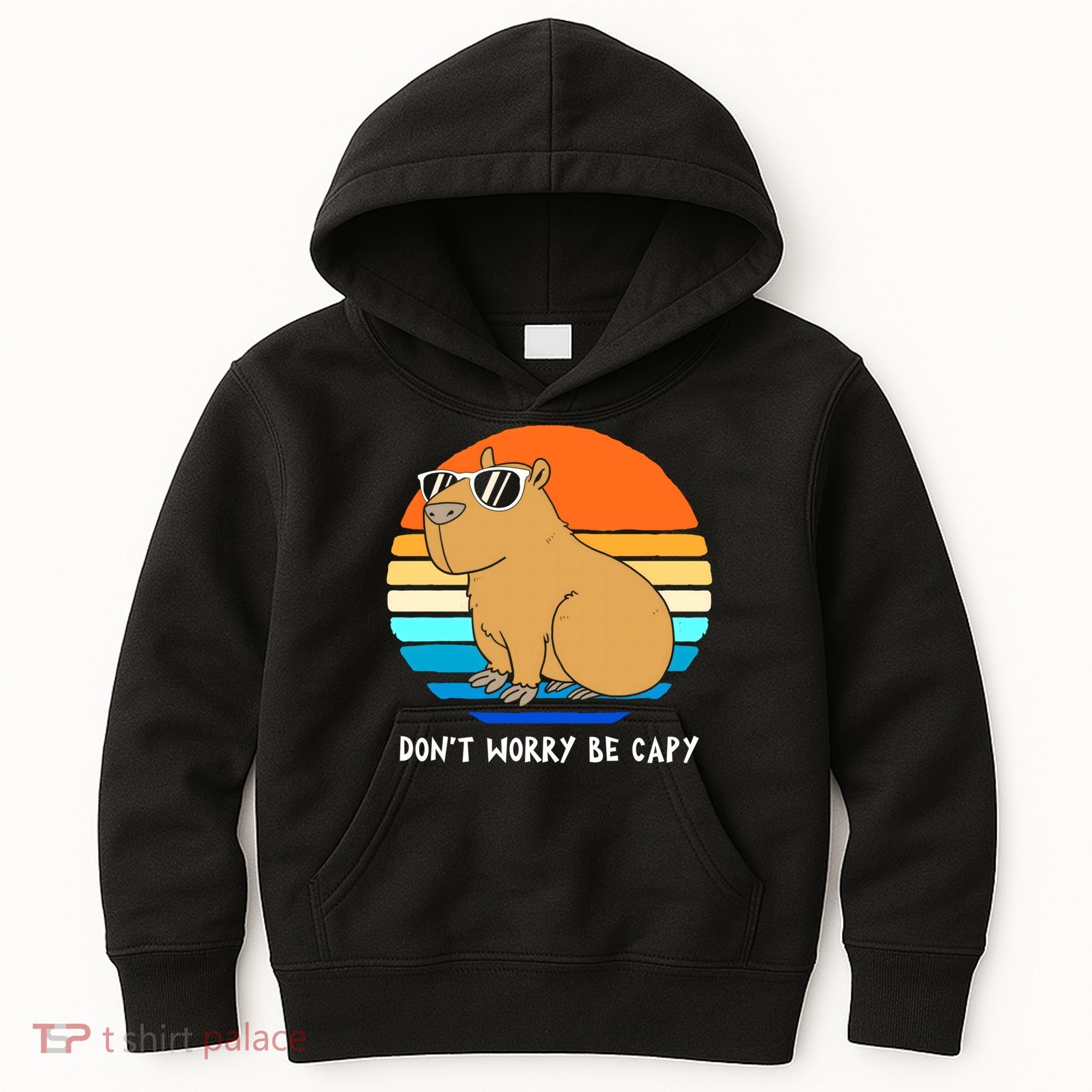 Retro Rodent Funny Capybara Dont Be Worry Be Capy Kids Hoodie