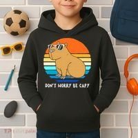 Retro Rodent Funny Capybara Dont Be Worry Be Capy Kids Hoodie thumb 2