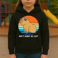 Retro Rodent Funny Capybara Dont Be Worry Be Capy Kids Hoodie thumb 3