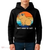 Retro Rodent Funny Capybara Dont Be Worry Be Capy Kids Hoodie thumb 4