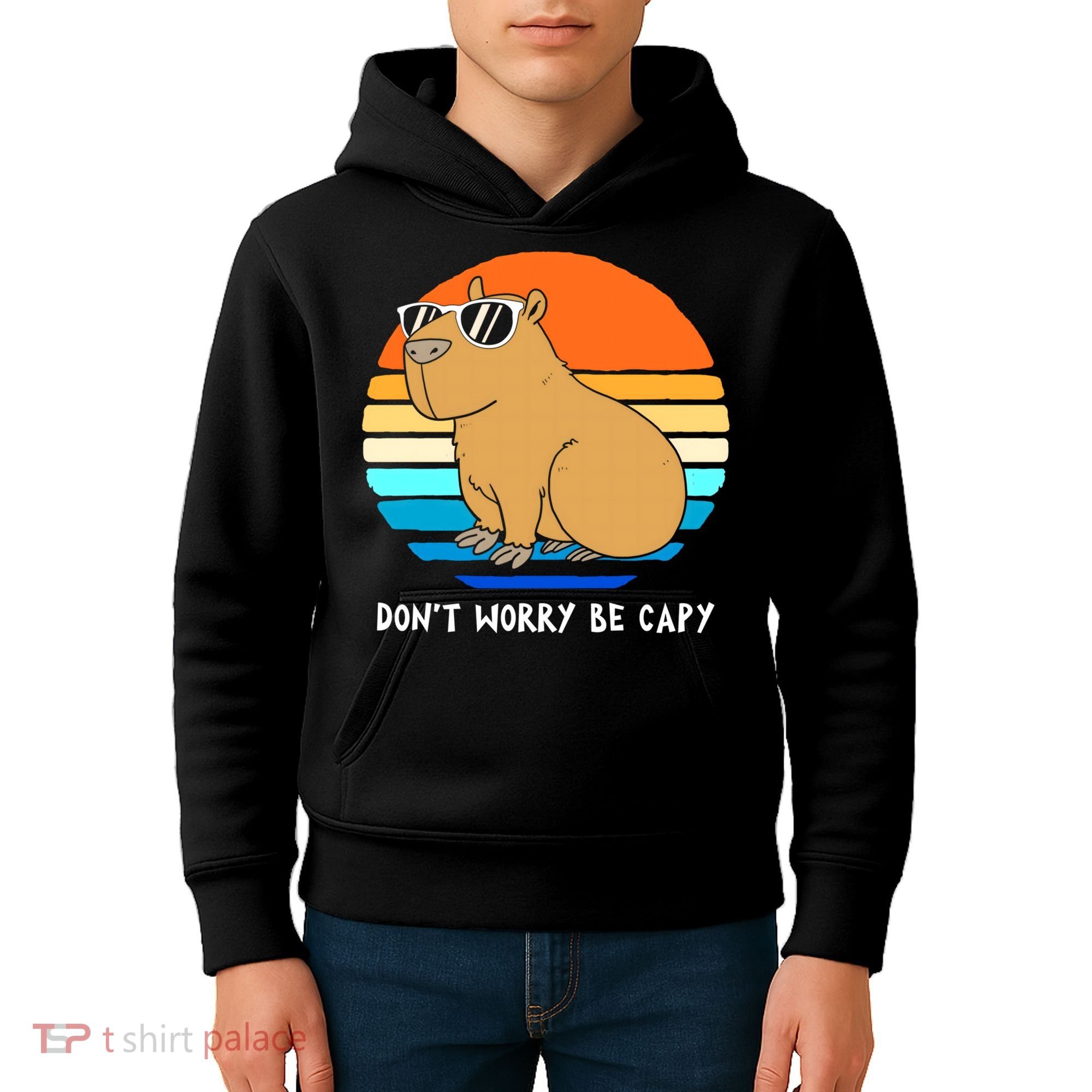 Retro Rodent Funny Capybara Dont Be Worry Be Capy Kids Hoodie