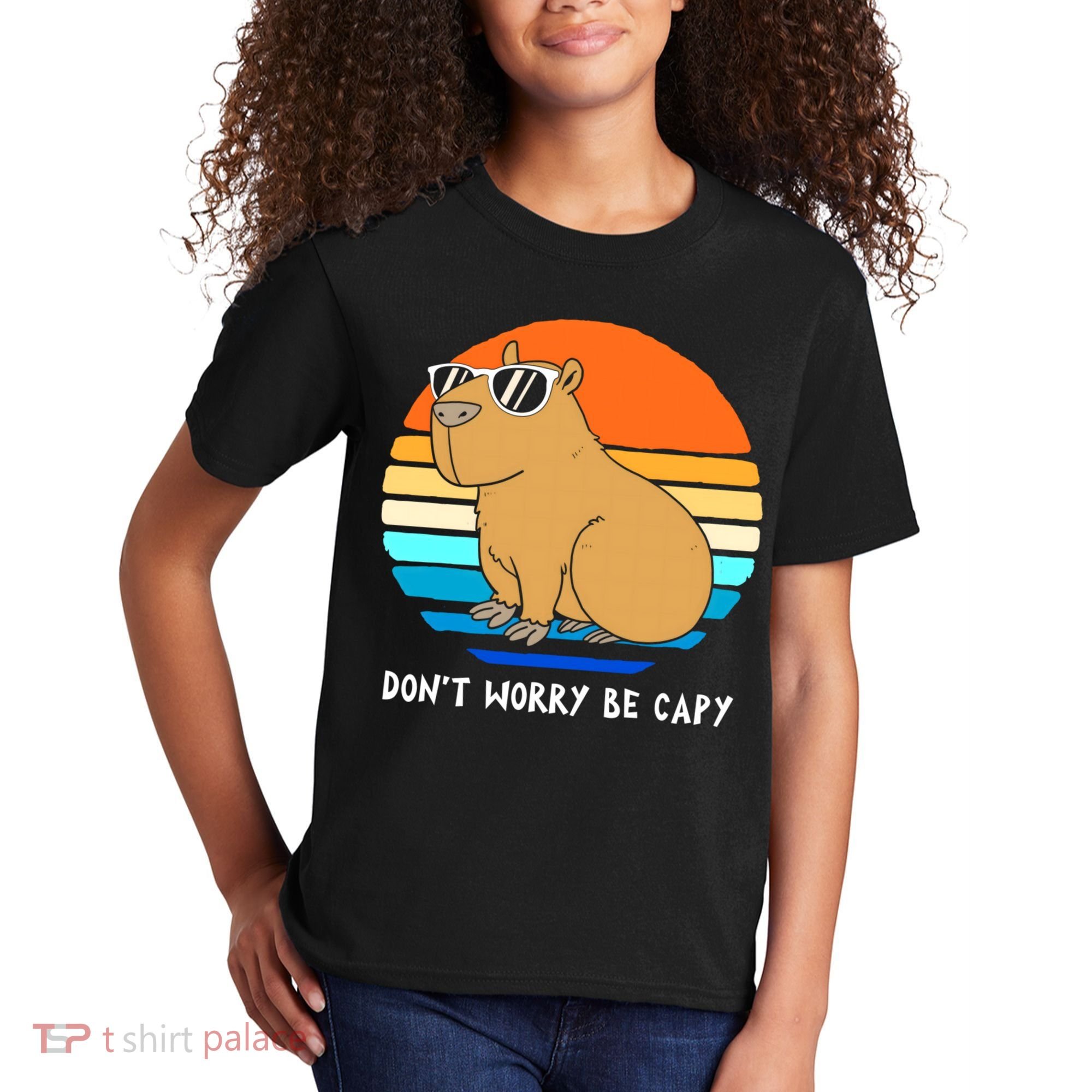Retro Rodent Funny Capybara Dont Be Worry Be Capy Kids T-Shirt