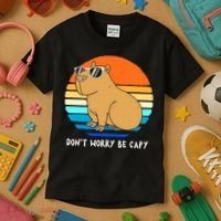 Retro Rodent Funny Capybara Dont Be Worry Be Capy Kids T-Shirt thumb 3