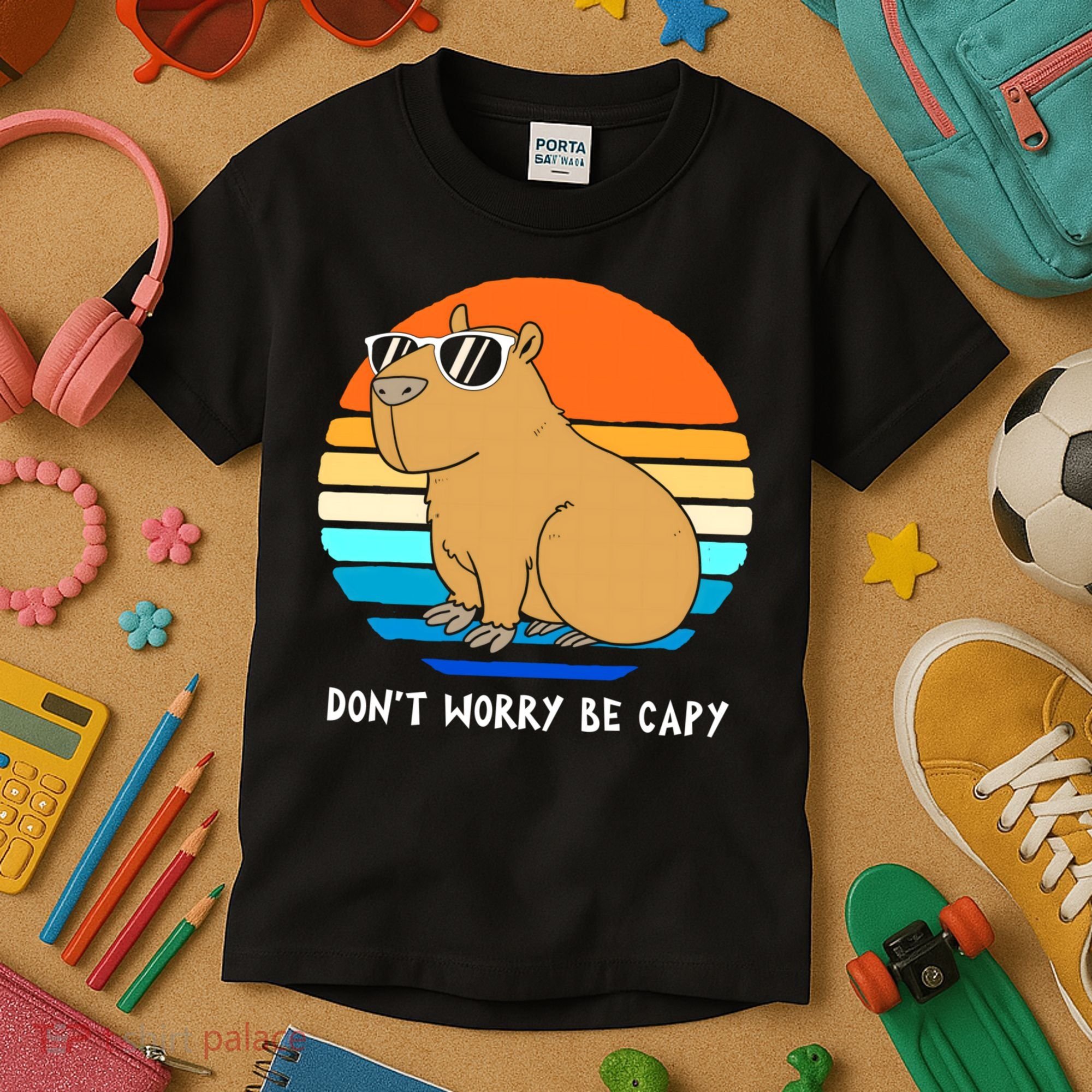 Retro Rodent Funny Capybara Dont Be Worry Be Capy Kids T-Shirt