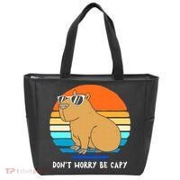 Retro Rodent Funny Capybara Dont Be Worry Be Capy Tote Bag thumb 0