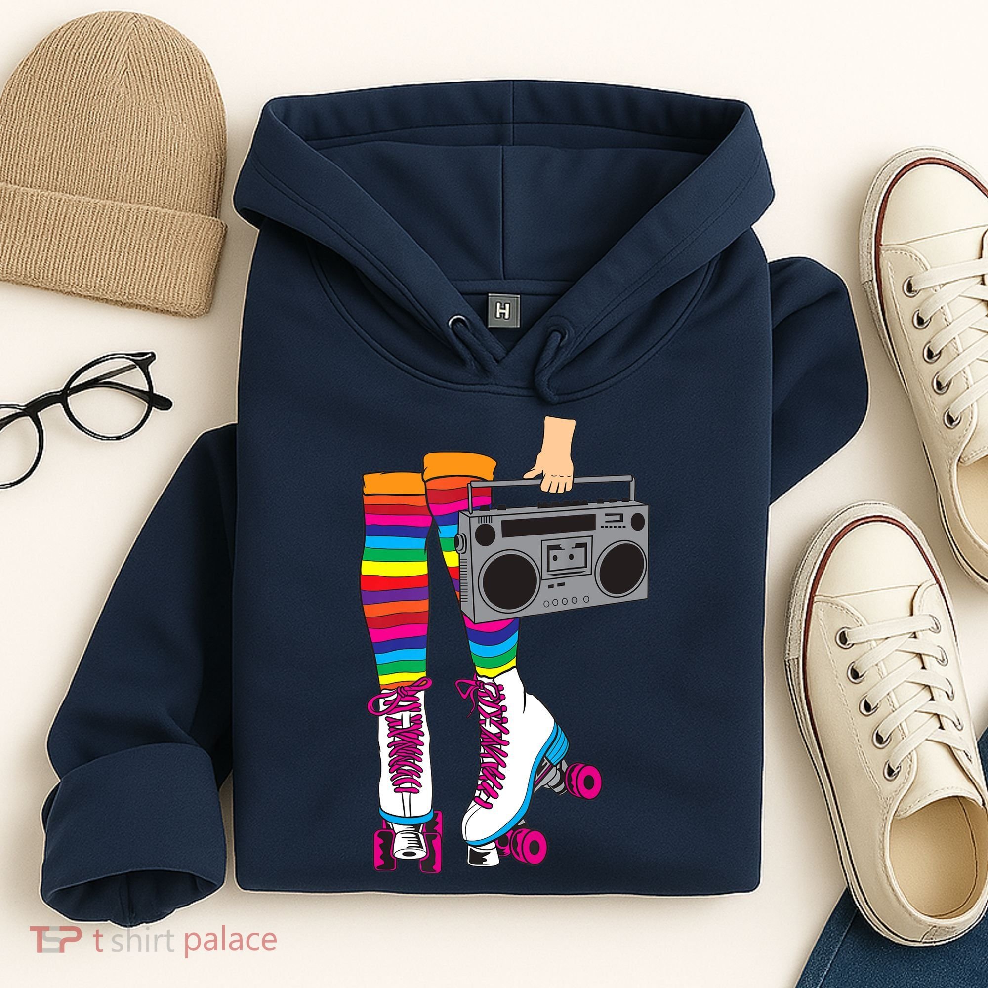 Retro Rollerskates Funny 80's Roller Disco Skating Girl Gift Hoodie