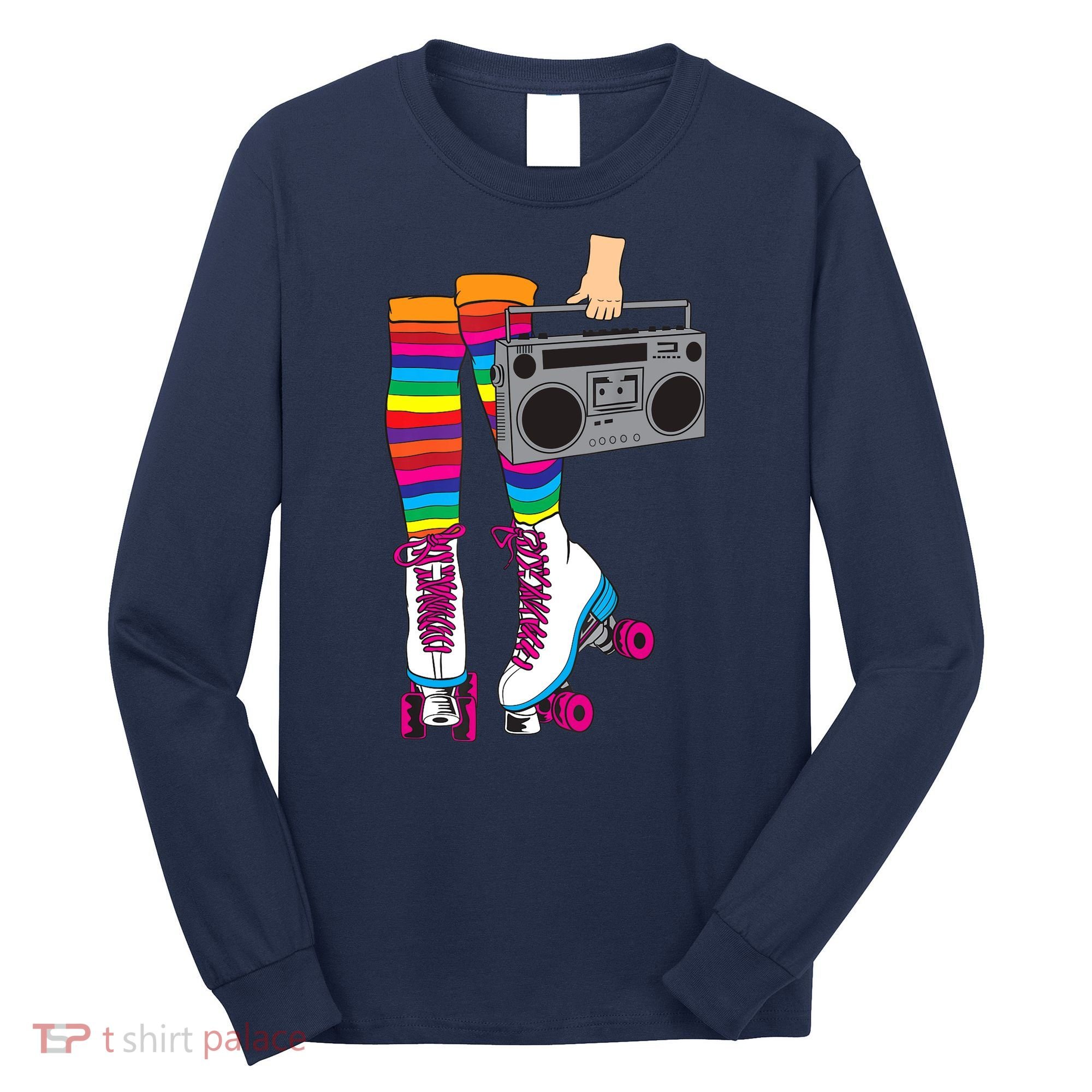 Retro Rollerskates Funny 80's Roller Disco Skating Girl Gift Long Sleeve Shirt