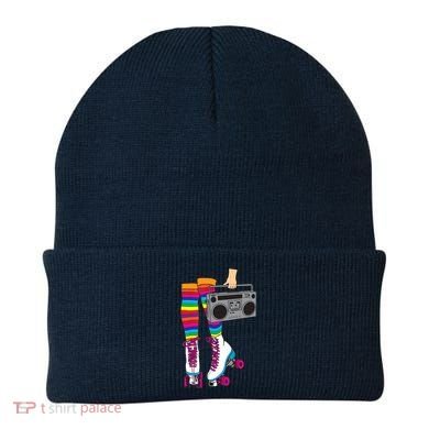 Retro Rollerskates Funny 80's Roller Disco Skating Girl Gift Beanie
