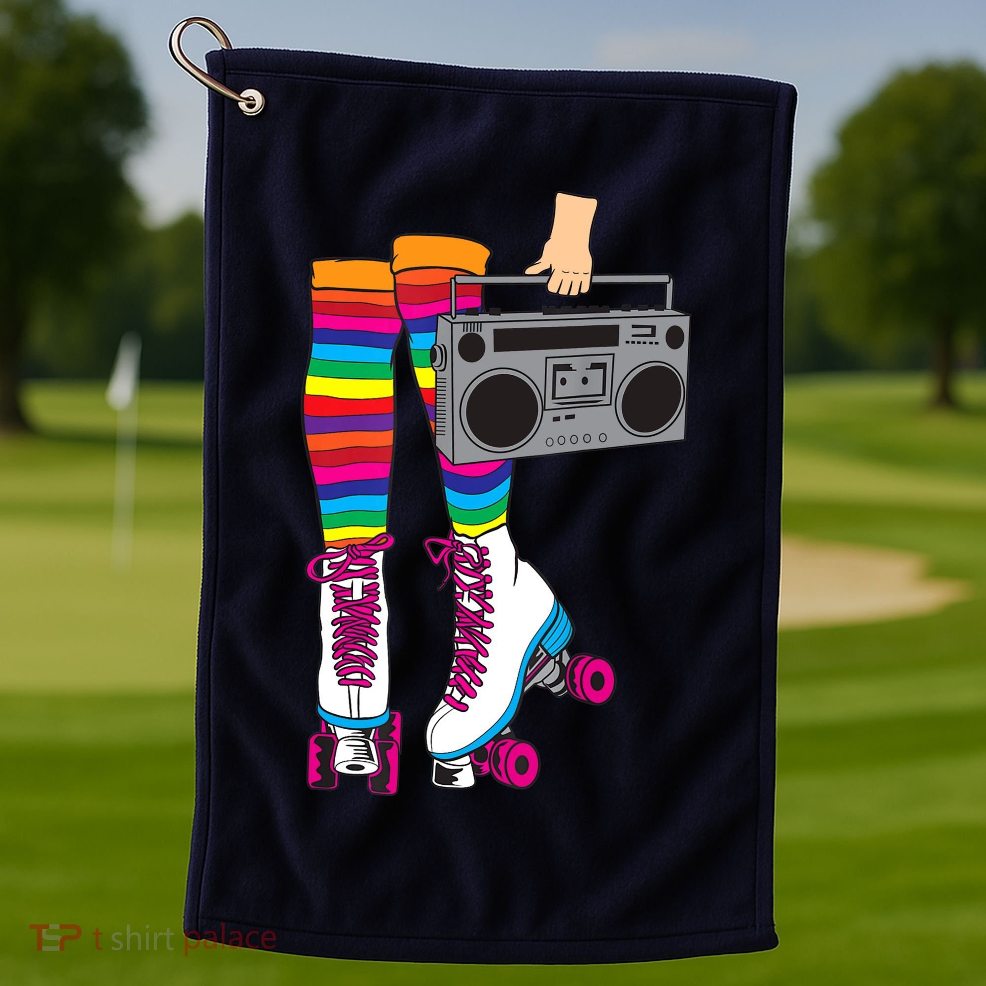 Retro Rollerskates Funny 80's Roller Disco Skating Girl Gift Golf Towel