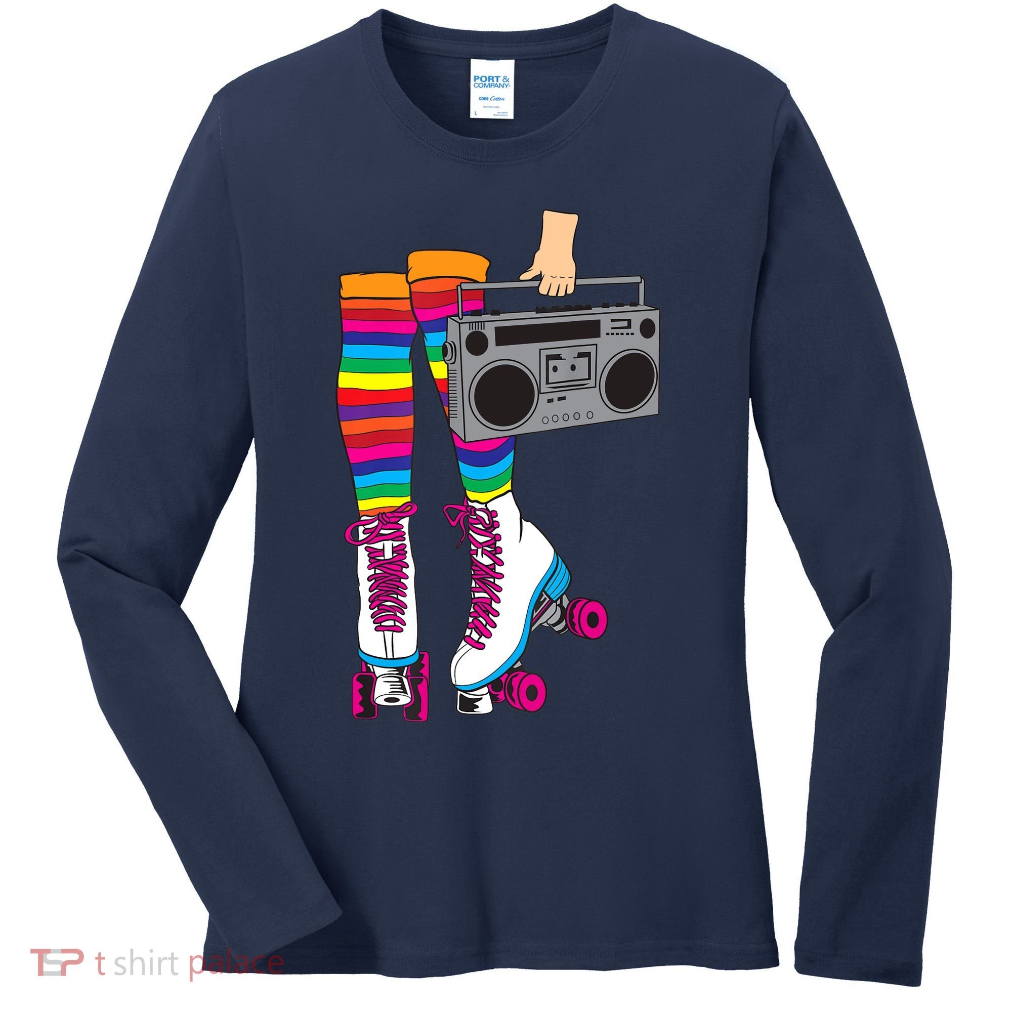 Retro Rollerskates Funny 80's Roller Disco Skating Girl Gift Women's Long Sleeve Shirt