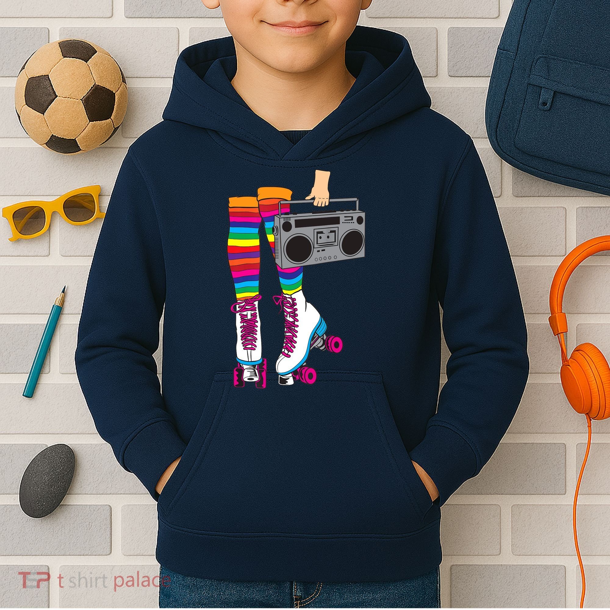 Retro Rollerskates Funny 80's Roller Disco Skating Girl Gift Kids Hoodie