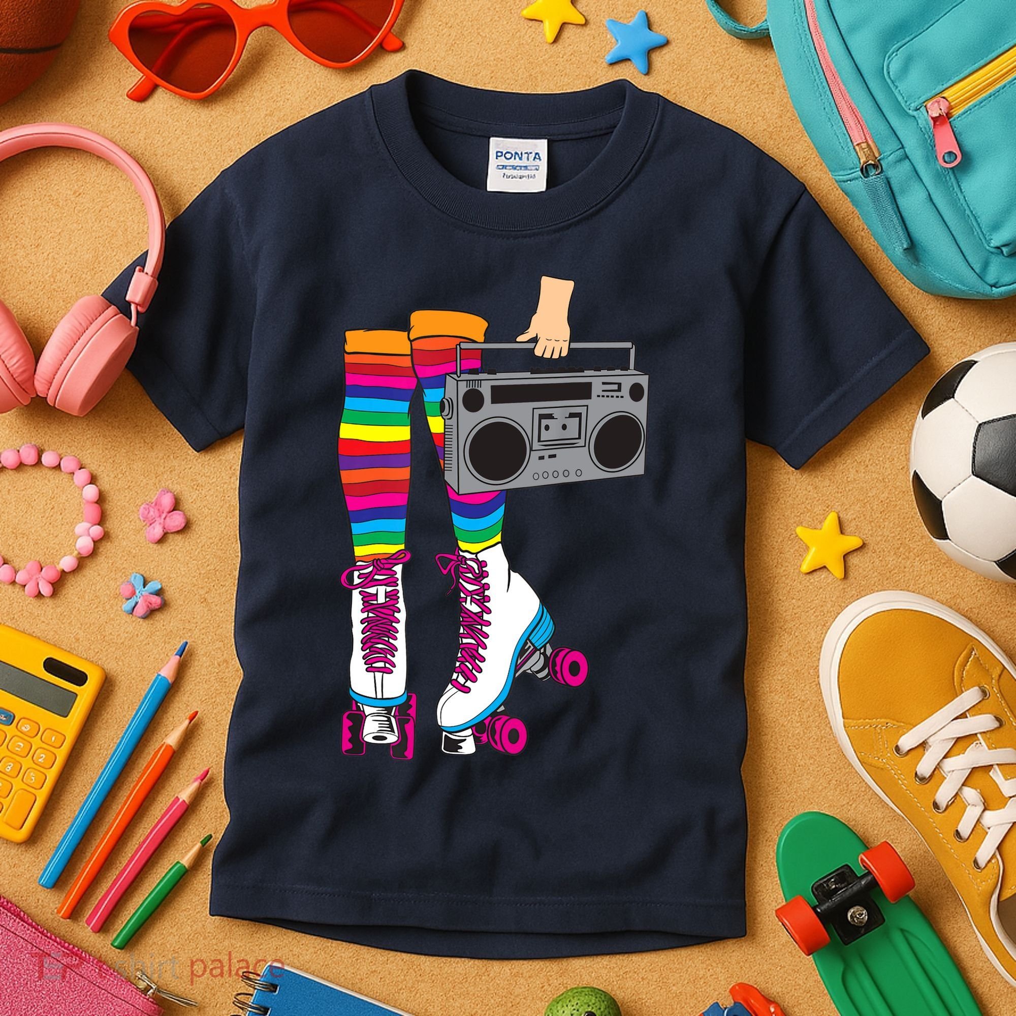 Retro Rollerskates Funny 80's Roller Disco Skating Girl Gift Kids T-Shirt
