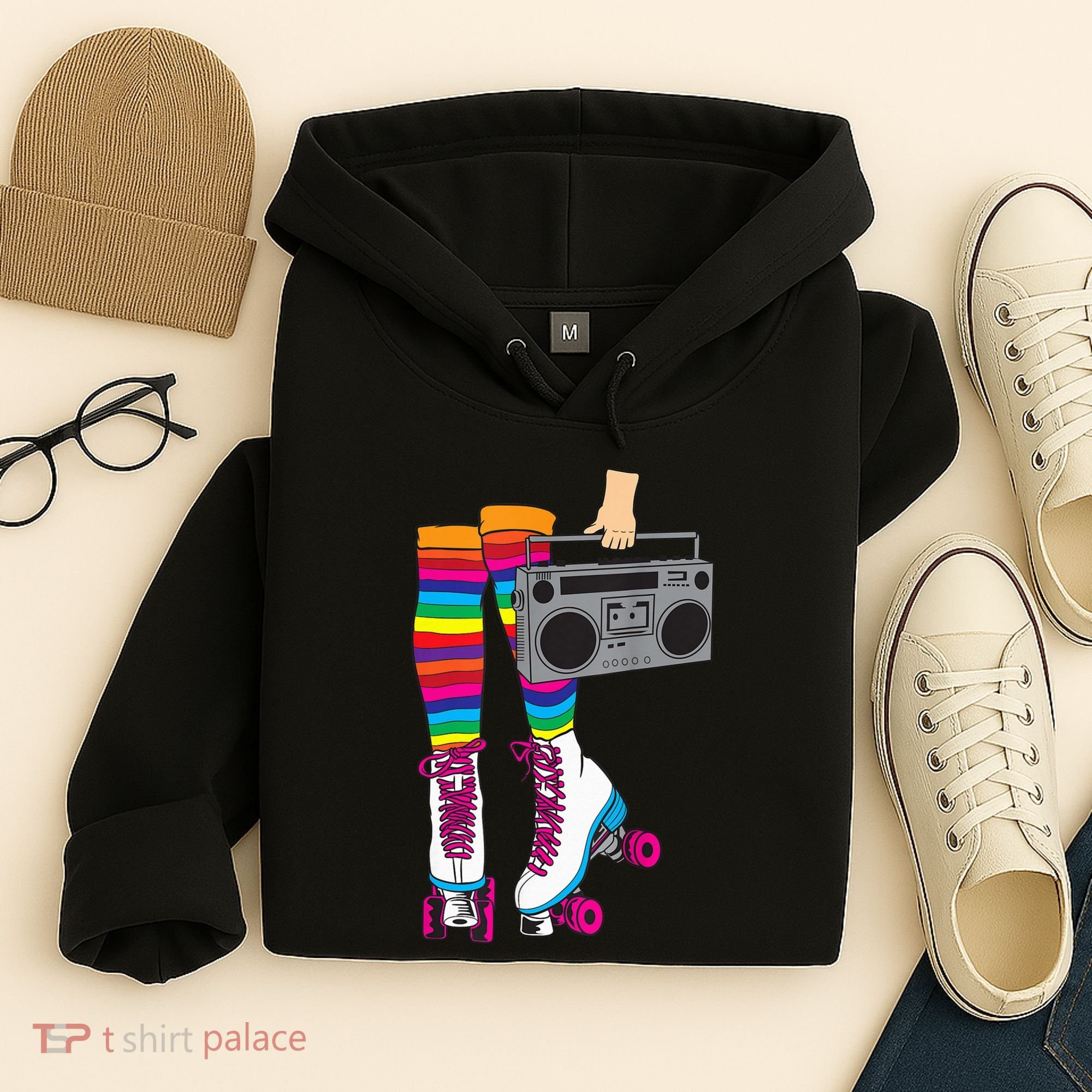 Retro Rollerskates Funny 80's Roller Disco Skating Girl Gift Hoodie