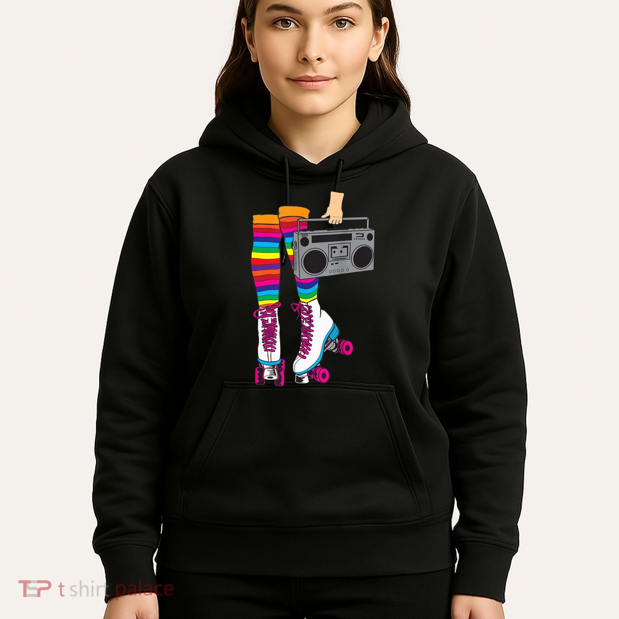Retro Rollerskates Funny 80's Roller Disco Skating Girl Gift Hoodie