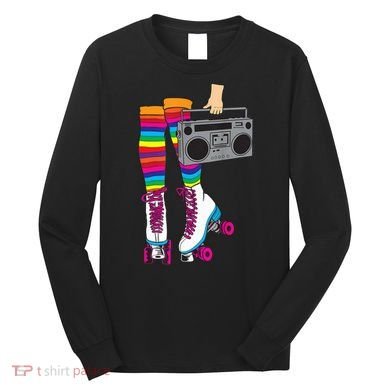 Retro Rollerskates Funny 80's Roller Disco Skating Girl Gift Long Sleeve Shirt