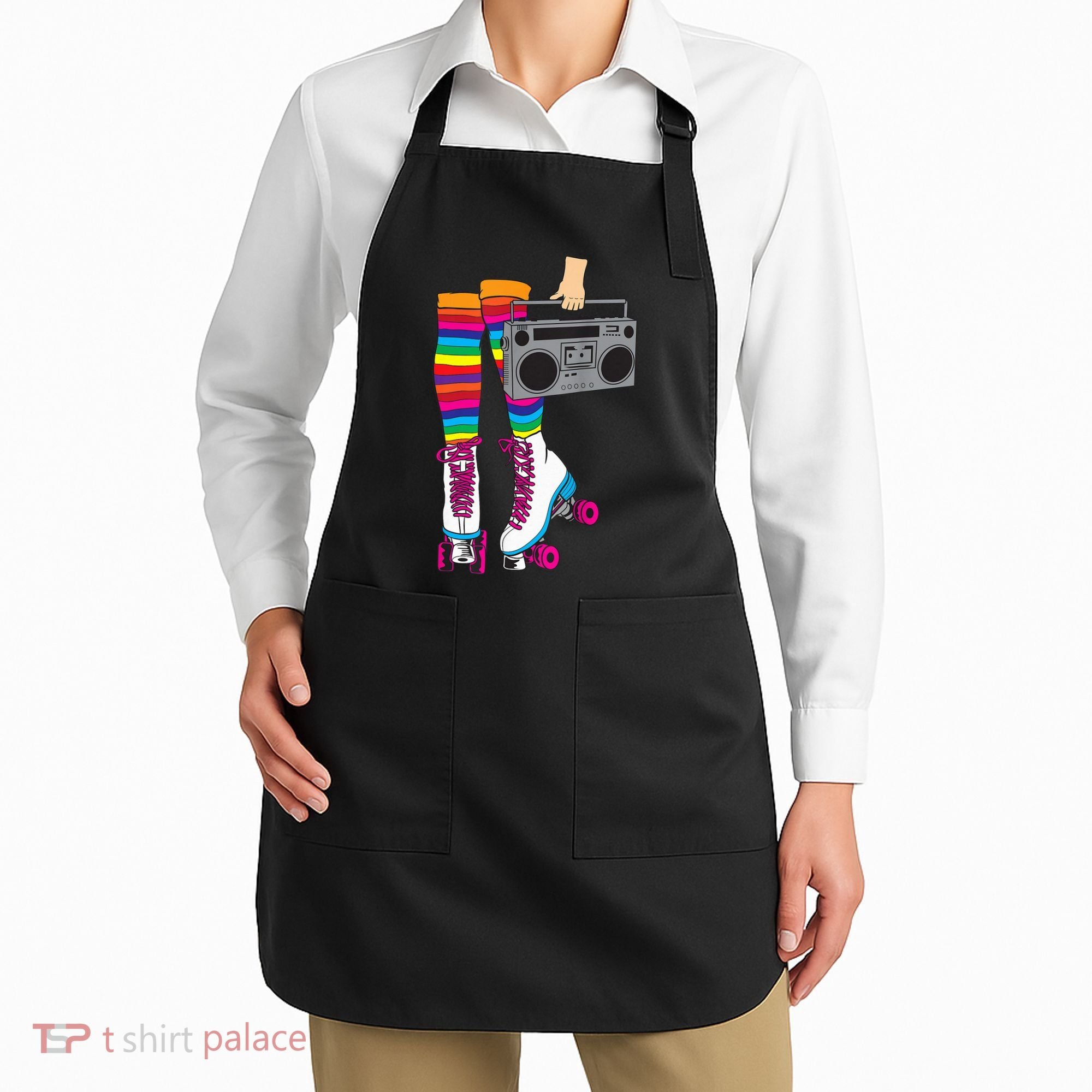 Retro Rollerskates Funny 80's Roller Disco Skating Girl Gift Apron