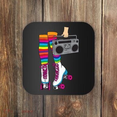 Retro Rollerskates Funny 80's Roller Disco Skating Girl Gift Coaster