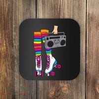 Retro Rollerskates Funny 80's Roller Disco Skating Girl Gift Coaster thumb 0