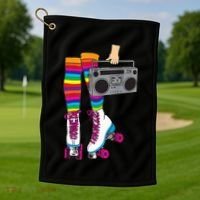 Retro Rollerskates Funny 80's Roller Disco Skating Girl Gift Golf Towel thumb 1