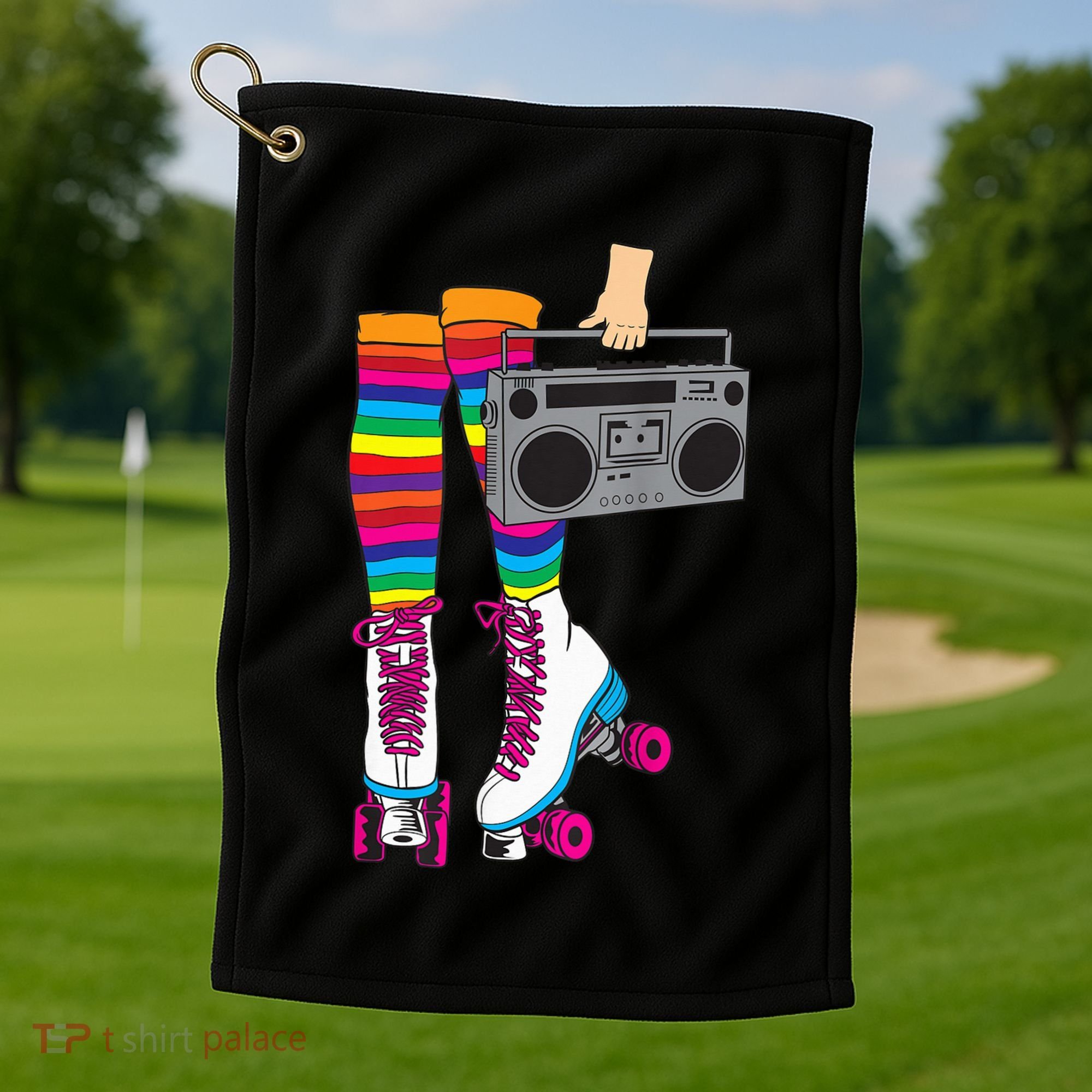 Retro Rollerskates Funny 80's Roller Disco Skating Girl Gift Golf Towel