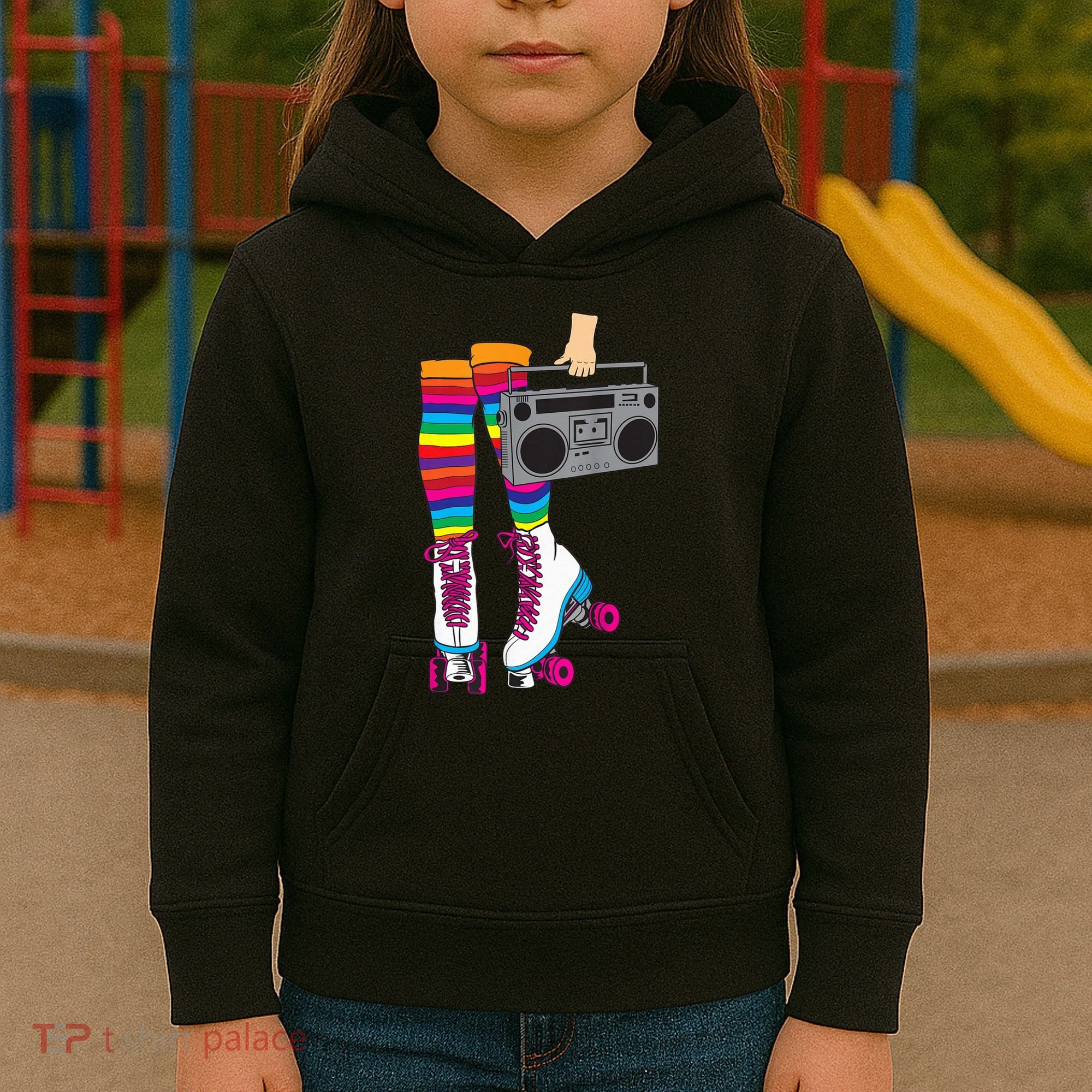 Retro Rollerskates Funny 80's Roller Disco Skating Girl Gift Kids Hoodie